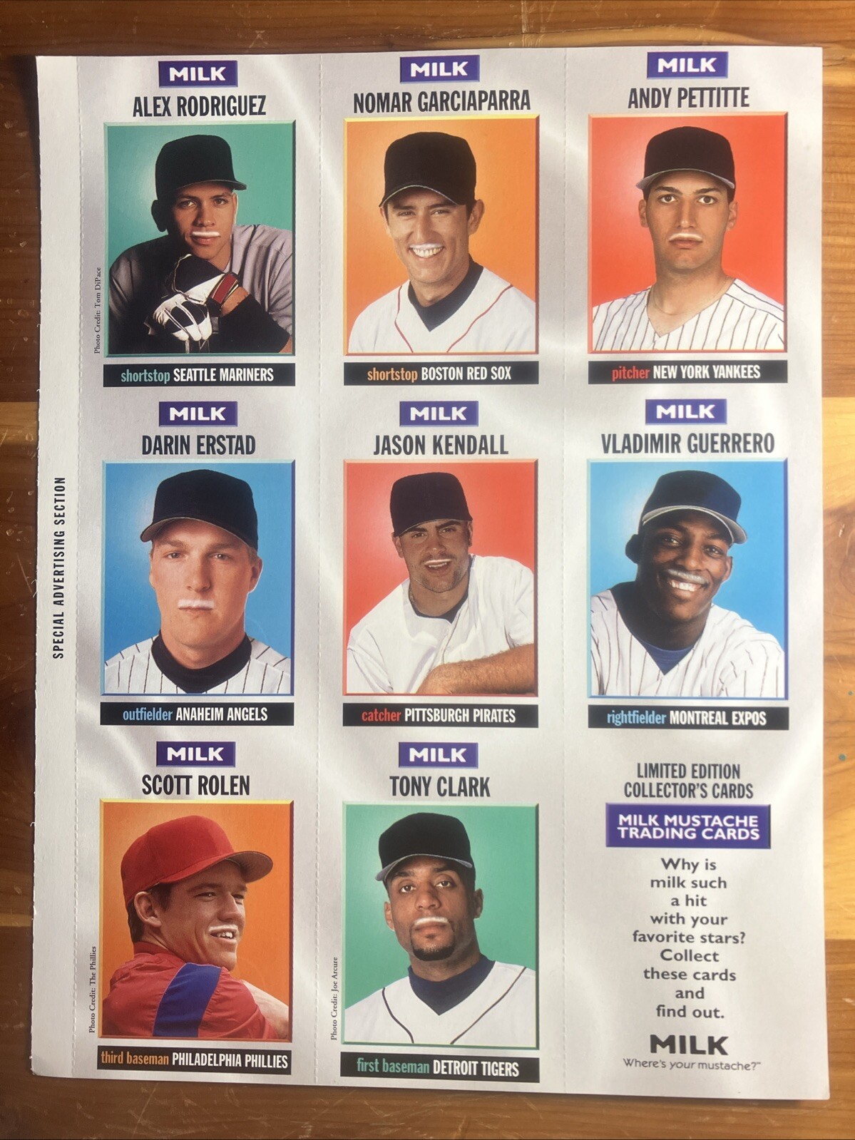 Milk Mustache 1997 MLB Trading-Card Uncut Sheet (Limited Edition Collector's Cards)