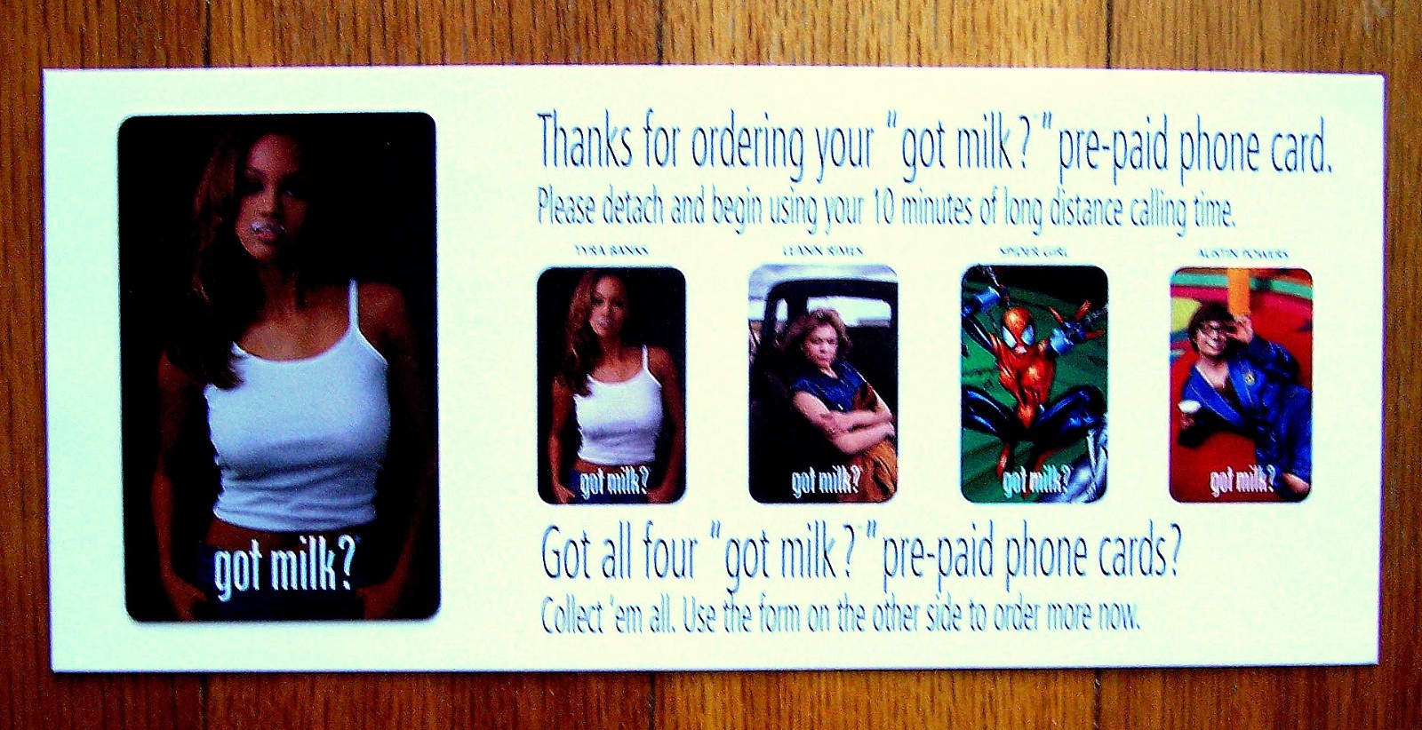 got milk? Tyra Banks Pre-Paid Phone Card (mailer, set of 4)