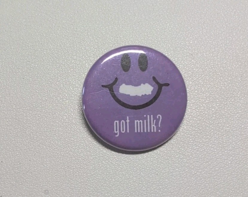got milk? Smiley Face Pinback Button (purple)