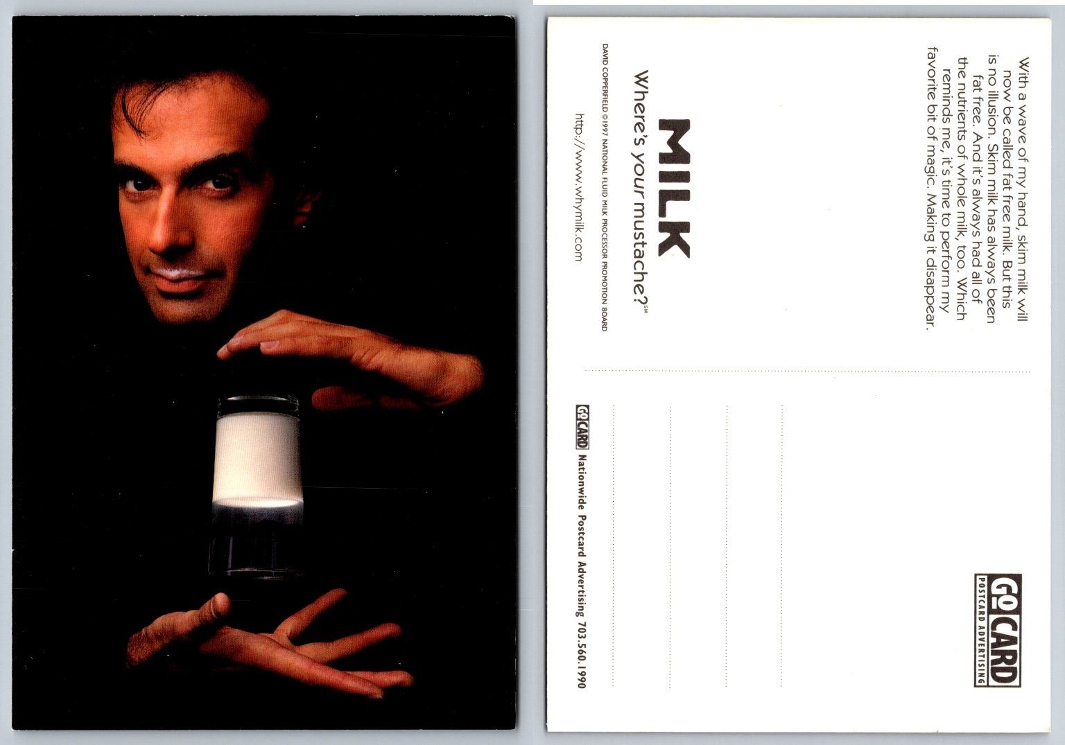 David Copperfield - "Where's Your Mustache?" Got Milk postcard