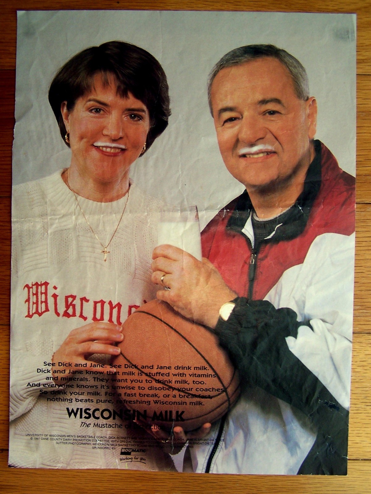 Dick Bennett & Jane Albright — “Wisconsin Milk: The Mustache of Distinction” (University of Wisconsin basketball coaches)