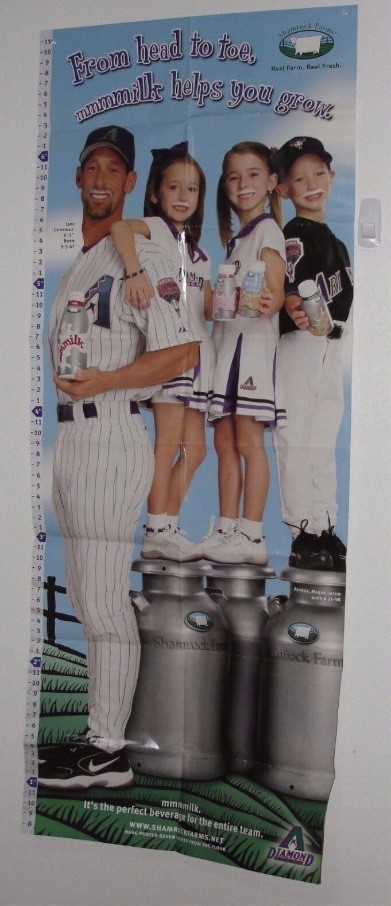 Luis Gonzalez and triplets “From head to toe, mmmmilk helps you grow.” growth chart (Arizona Diamondbacks)