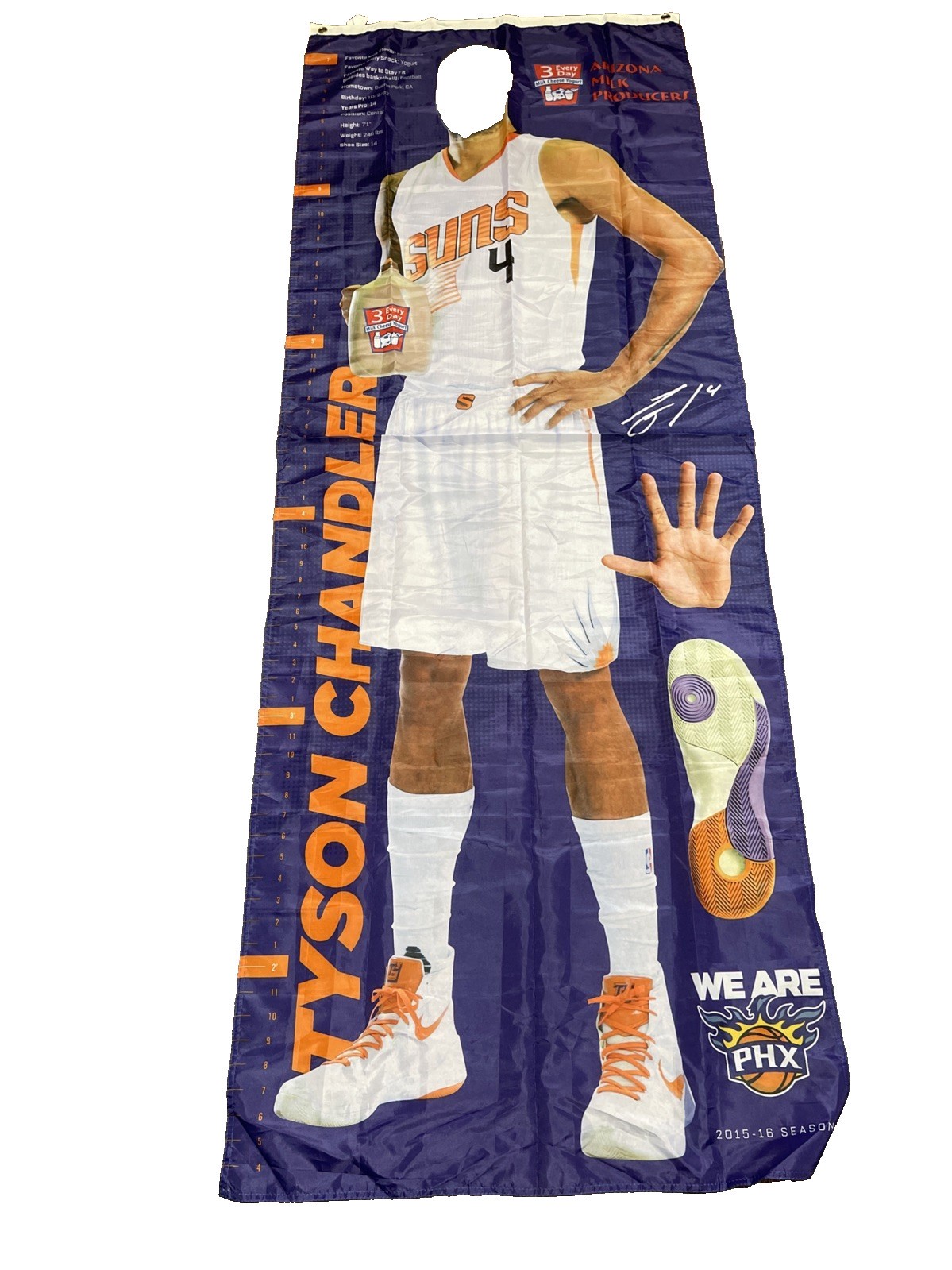 Tyson Chandler “3 Every Day” face-cutout growth banner — Arizona Milk Producers (Phoenix Suns, 2015-16)