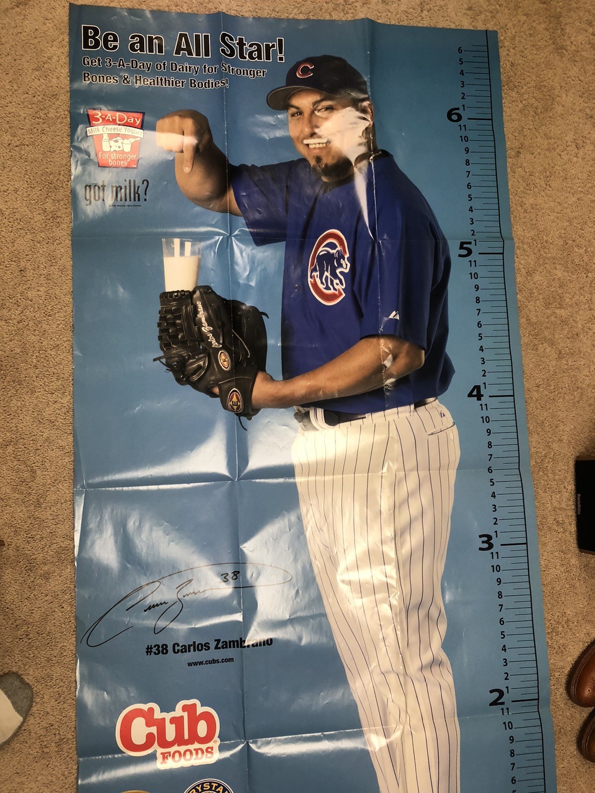 Carlos Zambrano “Be an All Star!” 3-A-Day / got milk? milk-mustache growth chart (Cubs, Cub Foods)