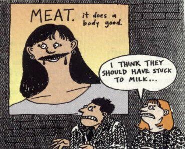 Cartoon: “MEAT. it does a body good.”