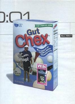 “Gut Chex” spoof cereal box with a “Got Milk?” tag